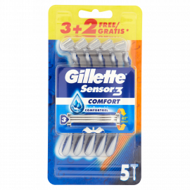 Gillette Sensor3 Comfort Rasoio da Uomo Usa e Getta - 3 rasoi + 2